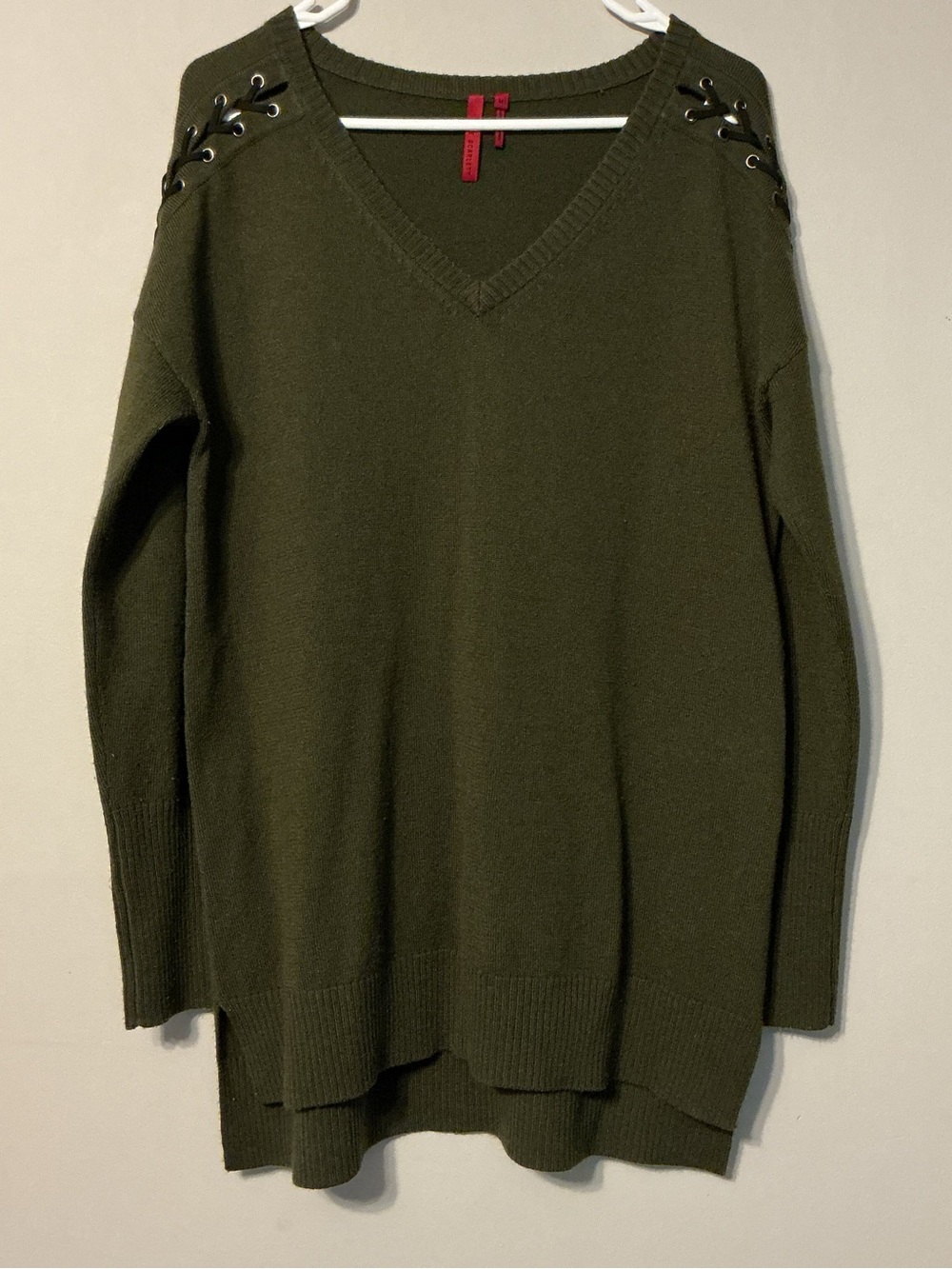 Love Scarlett Olive Green Sweater W/ Lace Up Shoulder